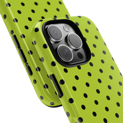 Phone Case - Trendy Neon Lime Green & Black Dot Pattern Phone Case