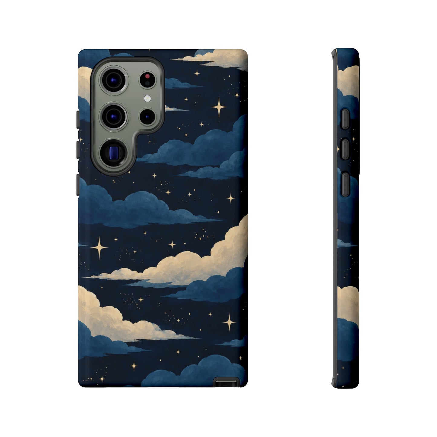 Illustrated Navy Blue Clouds & Stars Phone Case