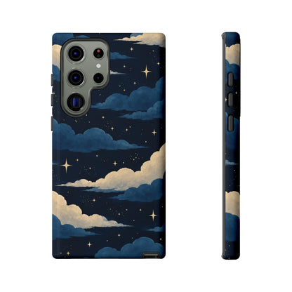 Illustrated Navy Blue Clouds & Stars Phone Case