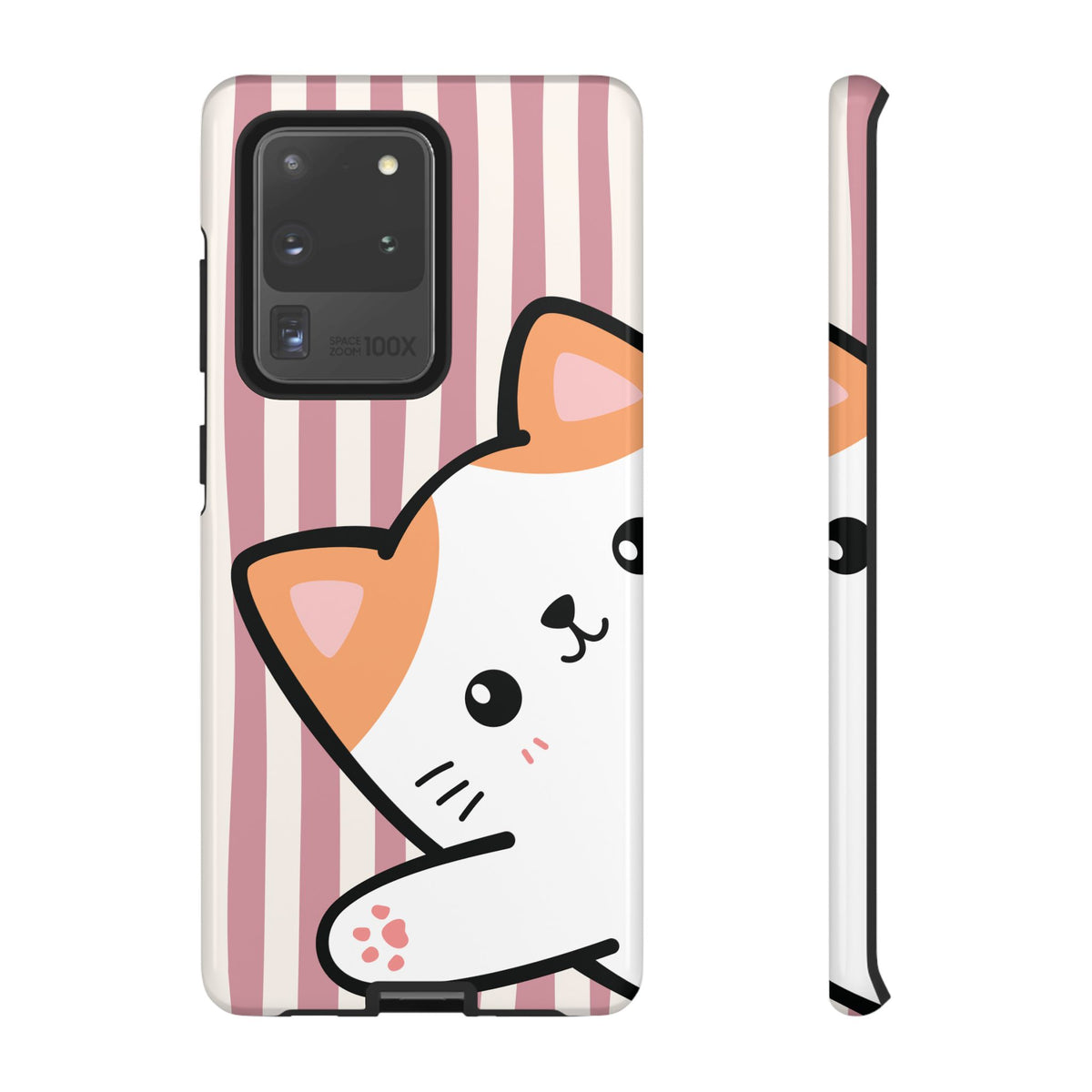 Playful Peakaboo Cat with Pink Stripe Pattern Phone Case - Pink Phone Case - Samsung Galaxy S20 Ultra / Glossy