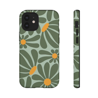 Retro Green Daisy Pattern Phone Case - Green Phone Case - iPhone 12 Mini / Glossy