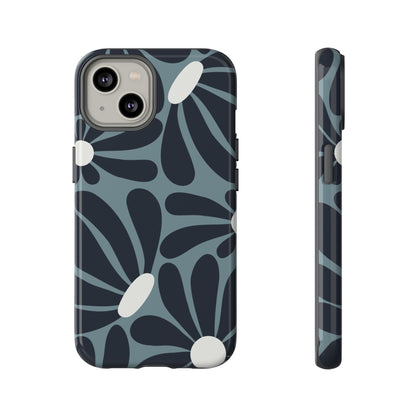 Retro Navy Blue & White Daisy Pattern Phone Case - Blue Phone Case - iPhone 14 / Glossy