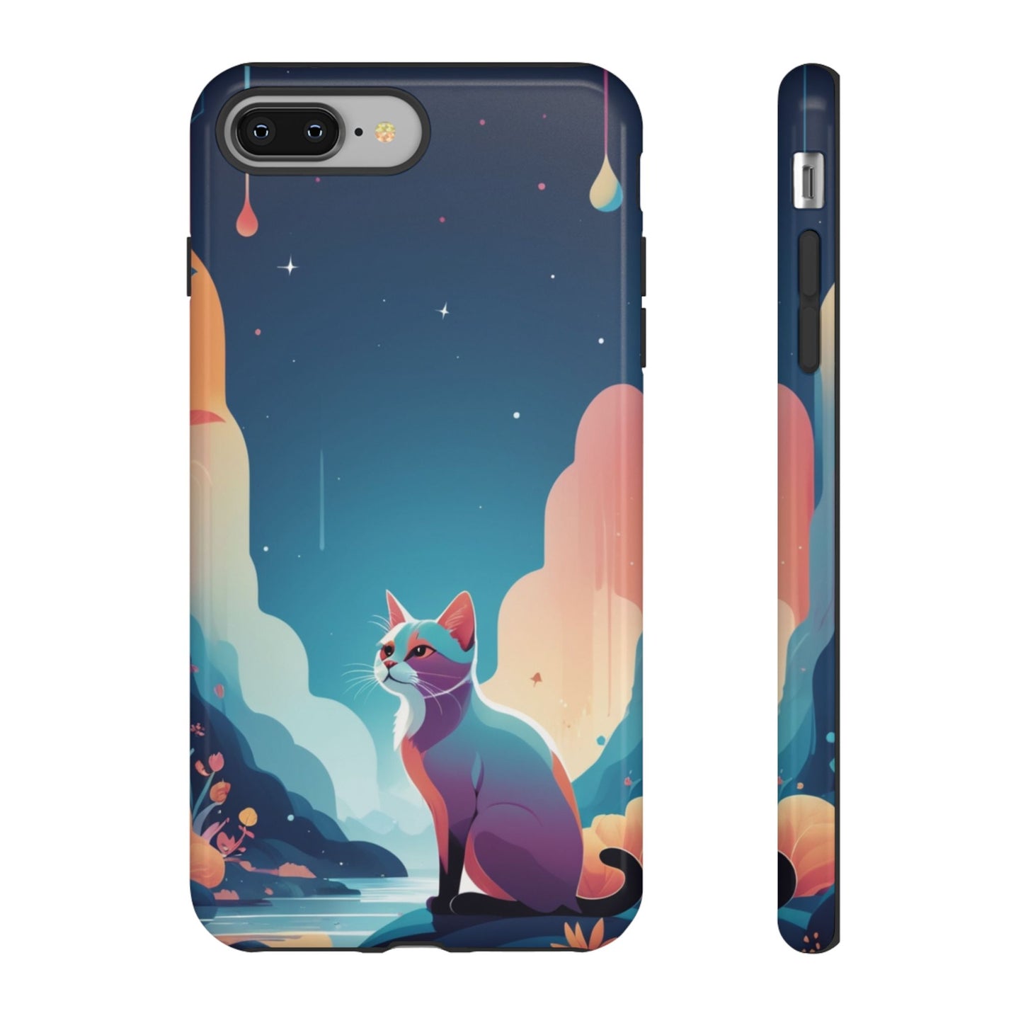 iPhone 8 Plus / Glossy Phone Case - Stylised Cat Design Phone Case
