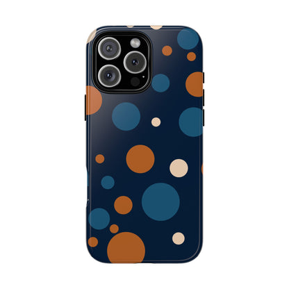iPhone 16 Pro Max / Glossy Phone Case - ’Bold Navy Blue & Orange / White Dot Pattern’ Phone Case