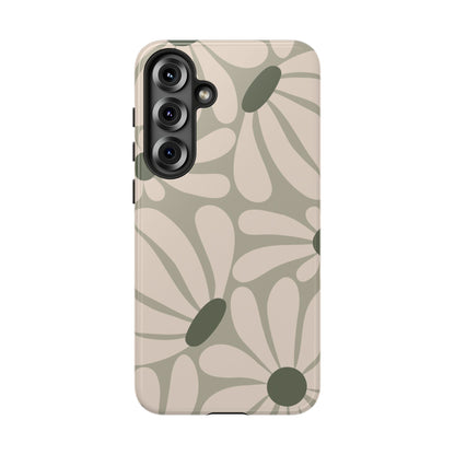 Retro Cream & Green Daisy Pattern Phone Case - White Phone Case - Samsung Galaxy S25 Plus / Glossy