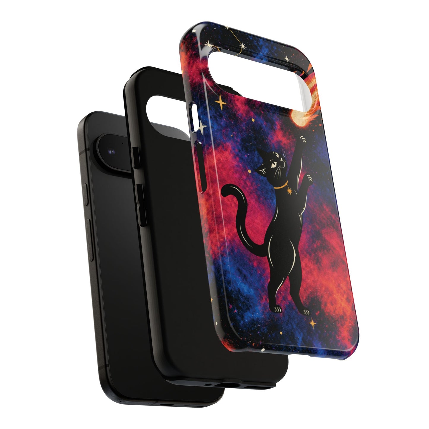 Whimsical Multicolour Celestial Black Cat Phone Case