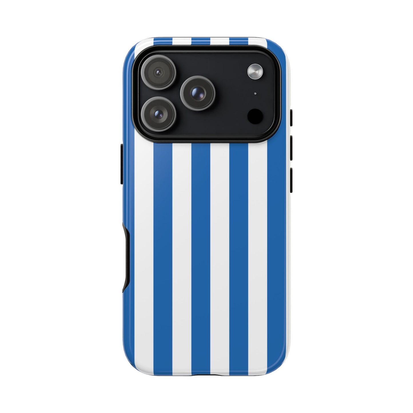 iPhone 17 Pro / Glossy Phone Case - Simple Light Blue & White Stripe Pattern Phone Case