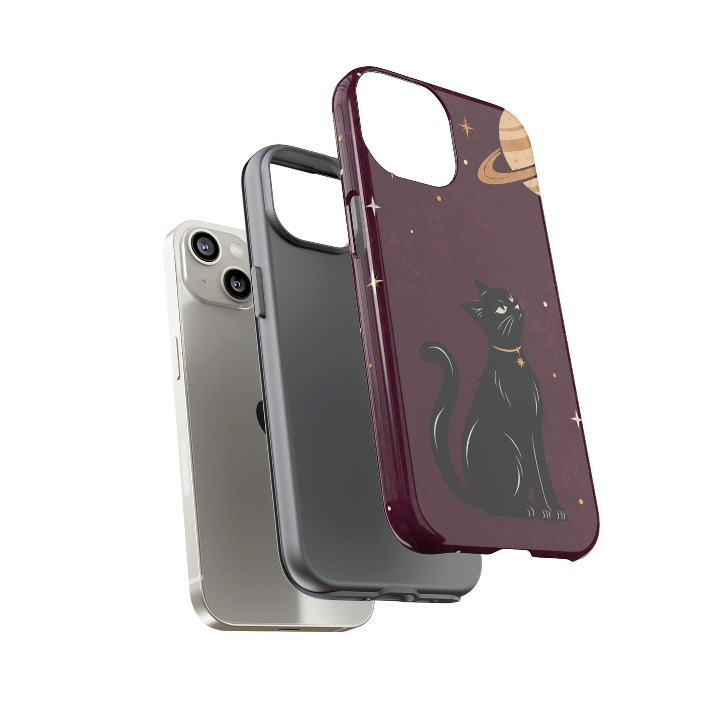 Whimsical Plum Celestial Black Cat Phone Case