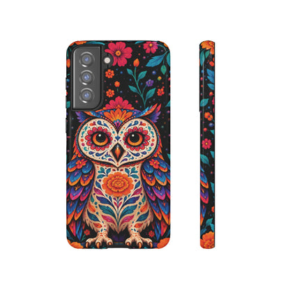 Vibrant Orange and Turquoise Calavera Owl Phone Case - Multicolor Phone Case - Samsung Galaxy S21 FE / Glossy
