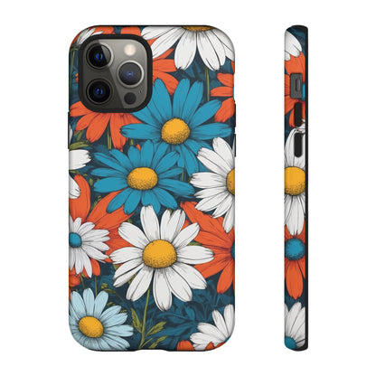iPhone 12 Pro / Glossy Phone Case - Pop Art Daisies Illustration ’Red & Blue’ Phone Case