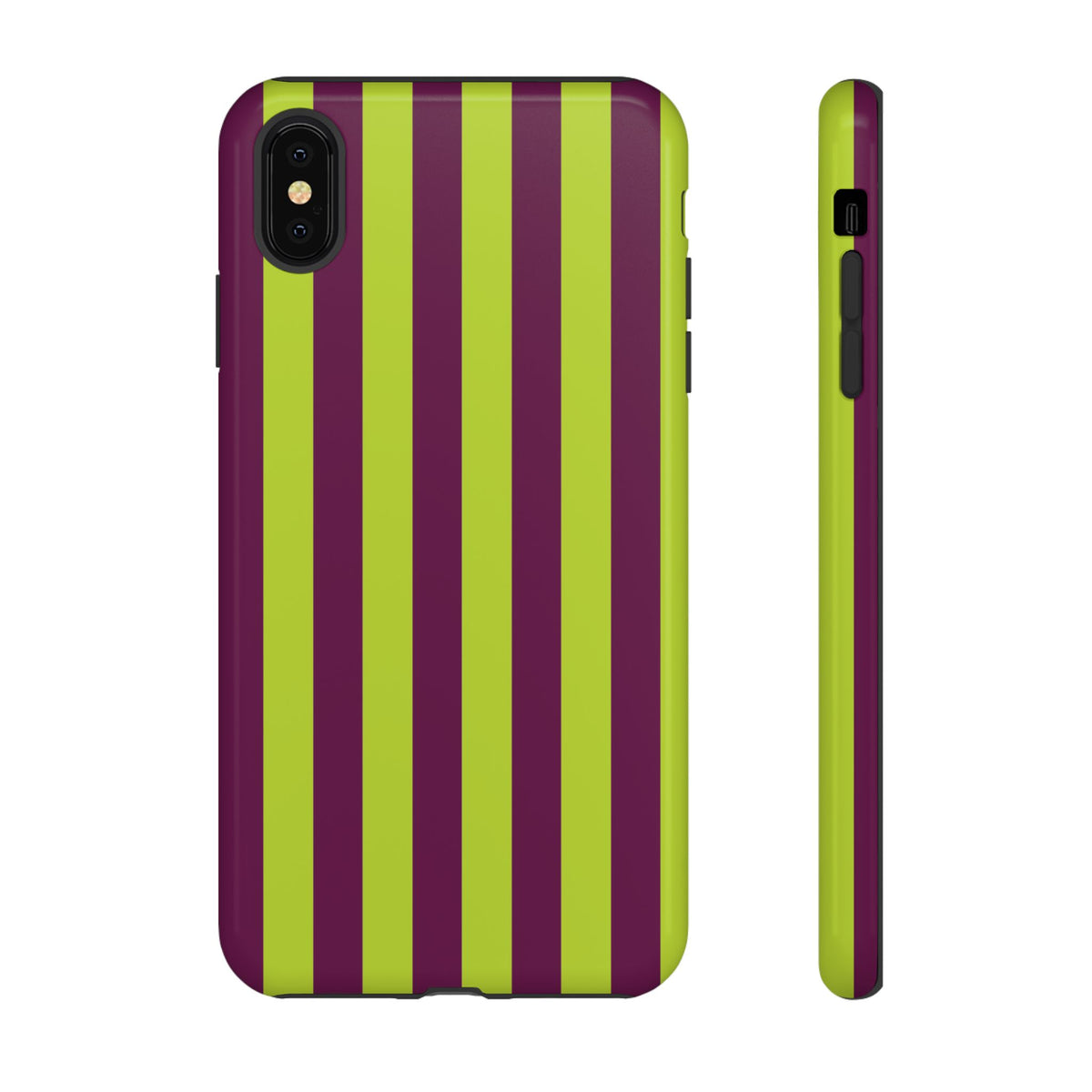 Trendy Neon Lime Green & Plum Stripe Pattern Phone Case - Green Phone Case - iPhone XS MAX / Glossy
