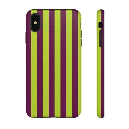 Trendy Neon Lime Green & Plum Stripe Pattern Phone Case - Green Phone Case - iPhone XS MAX / Glossy