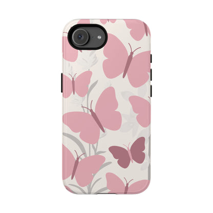 Minimalist Cream & Pink Butterfly Pattern Phone Case - White Phone Case - iPhone 17e / Glossy