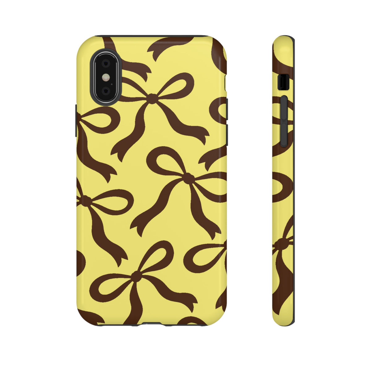 Bold Butter Yellow and Chocolate Brown Bow Pattern Phone Case - Yellow Phone Case - iPhone XS / Glossy