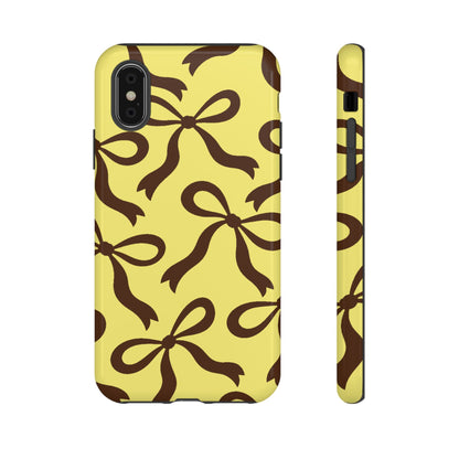 Bold Butter Yellow and Chocolate Brown Bow Pattern Phone Case - Yellow Phone Case - iPhone XS / Glossy