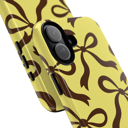 Bold Butter Yellow and Chocolate Brown Bow Pattern Phone Case - Yellow Phone Case