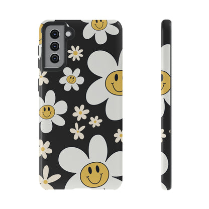 Fun Retro Daisy Pattern with Dark Grey Background Phone Case - Grey Phone Case - Samsung Galaxy S21 Plus / Glossy
