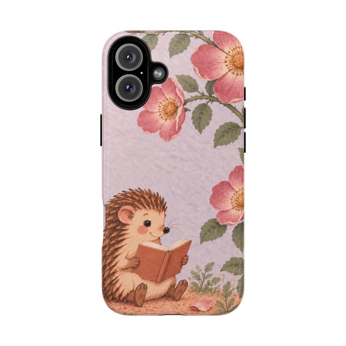 Whimsical Lilac Hedgehog and Wild Rose Phone Case - Purple Phone Case - iPhone 16 Plus / Glossy