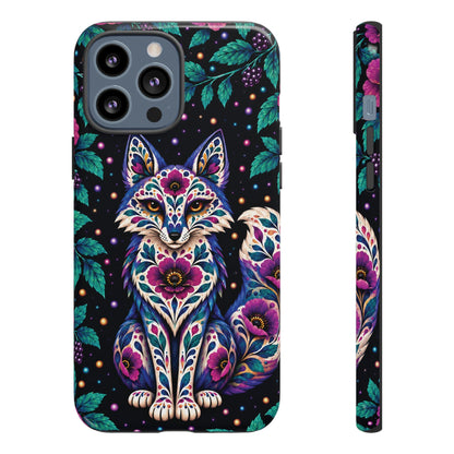 Vibrant Purple and Teal Calavera Fox Phone Case - Multicolor Phone Case - iPhone 13 Pro Max / Glossy