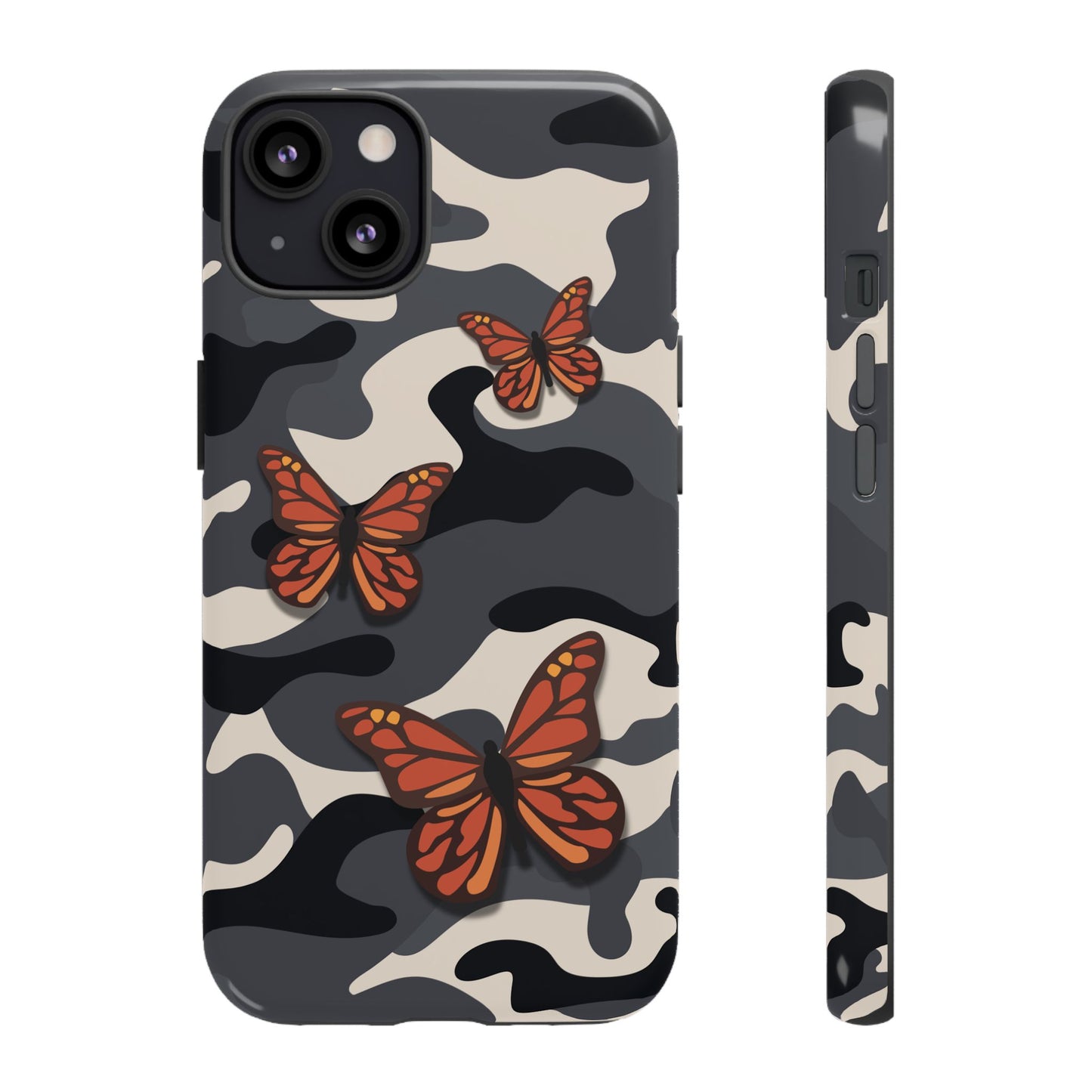 iPhone 13 / Glossy Phone Case - Black & Orange Butterfly Camo Phone Case