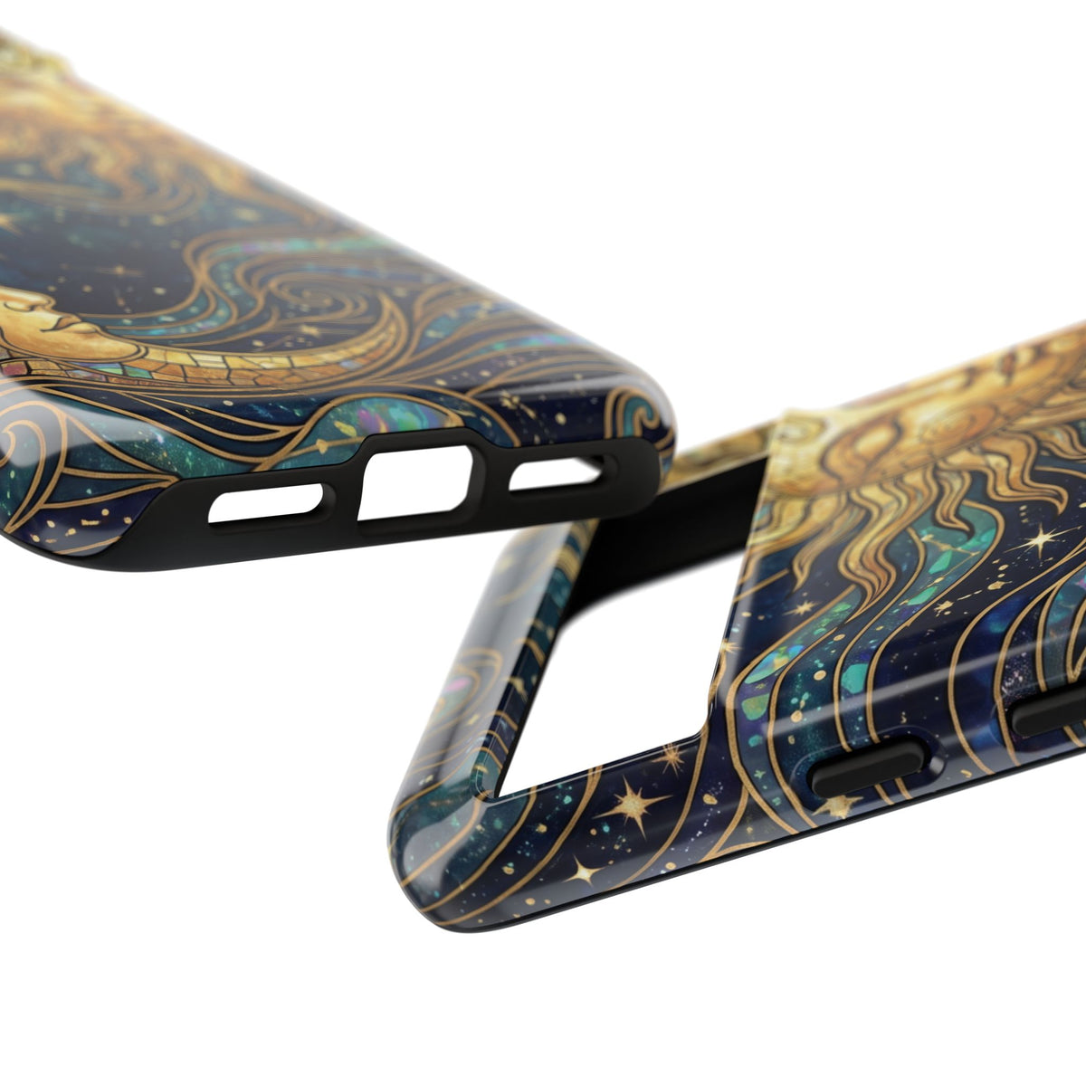 Elegant Teal & Gold Sun and Moon Phone Case