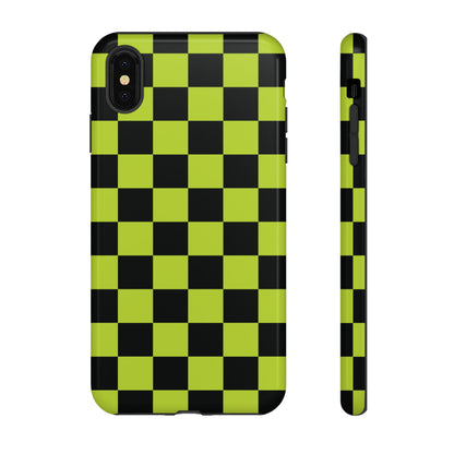 Trendy Neon Lime Green & Black Checked Pattern Phone Case - Green Phone Case - iPhone XS MAX / Glossy