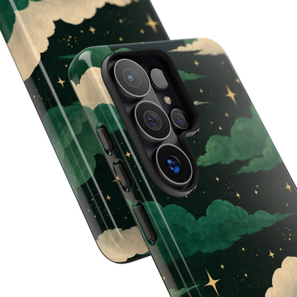 Illustrated Emerald Green Clouds & Stars Phone Case