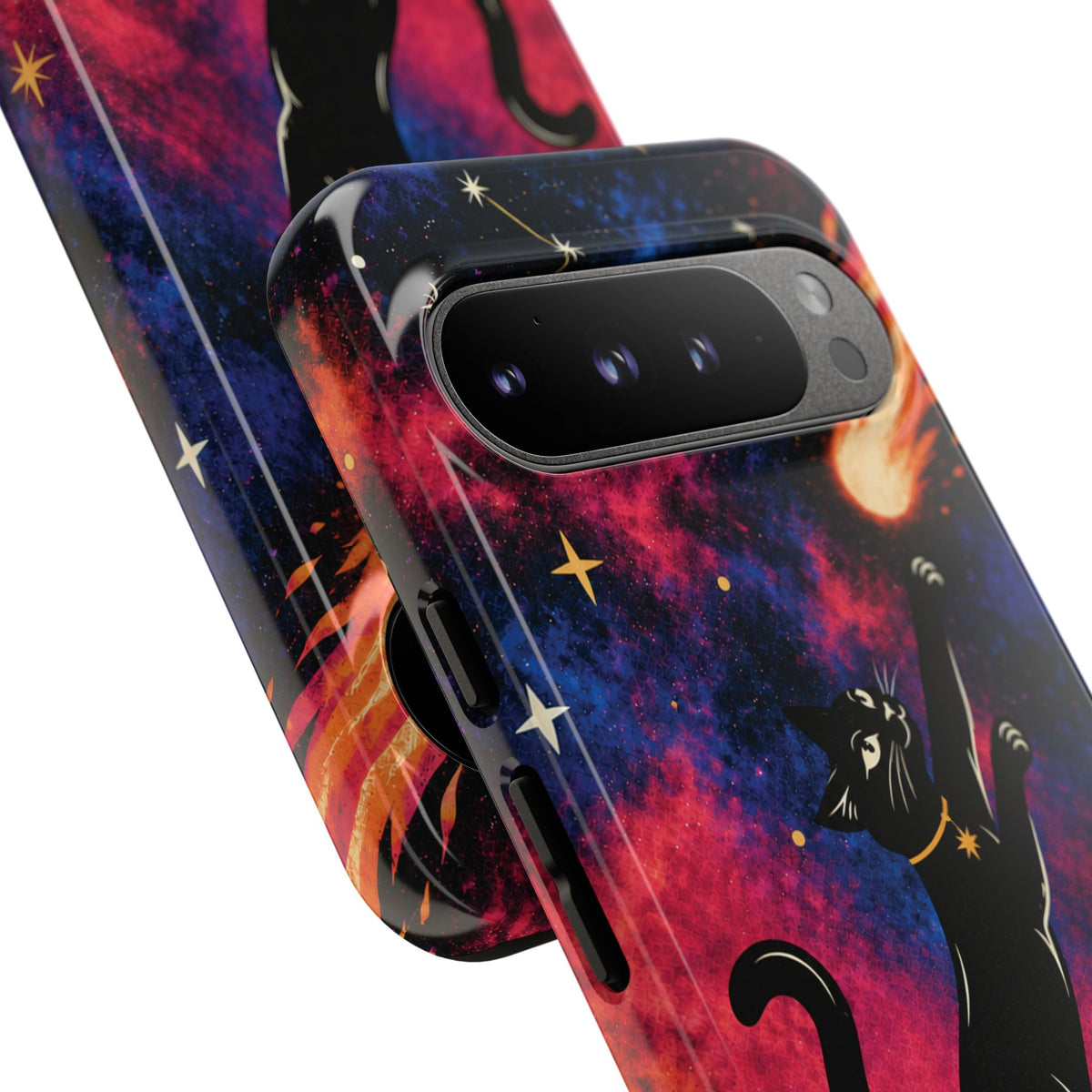 Whimsical Multicolour Celestial Black Cat Phone Case