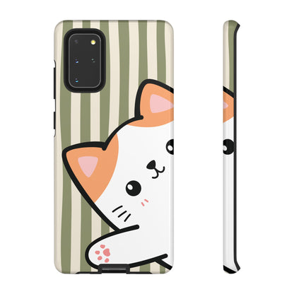 Playful Peakaboo Cat with Green Stripe Pattern Phone Case - Green Phone Case - Samsung Galaxy S20+ / Glossy