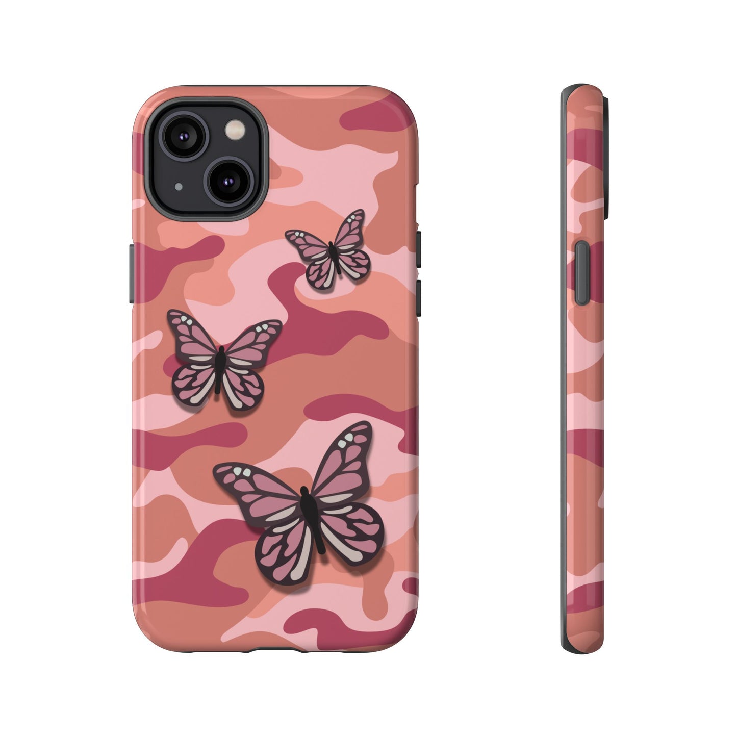 iPhone 14 Plus / Glossy Phone Case - Pink Butterfly Camo Phone Case