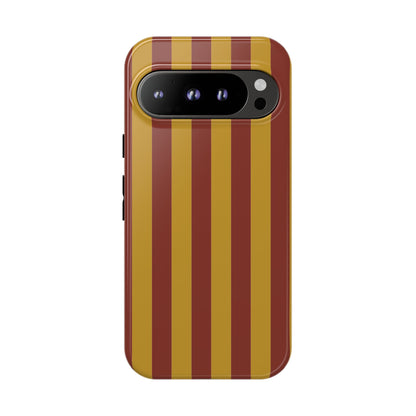 Trendy Mustard & Burgandy Stripe Pattern Phone Case - Brown Phone Case - Google Pixel 9 Pro / Glossy