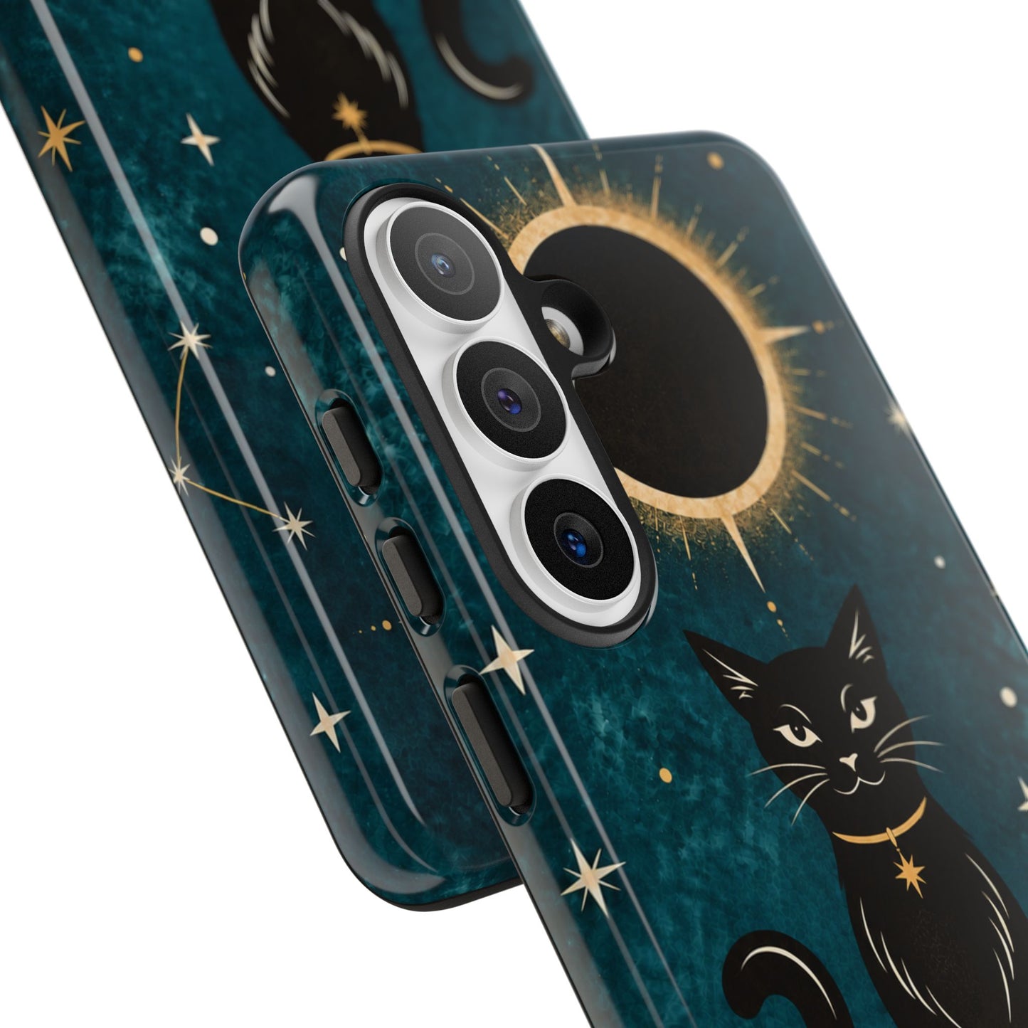 Whimsical Teal Celestial Black Cat Phone Case