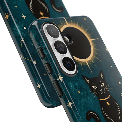 Whimsical Teal Celestial Black Cat Phone Case