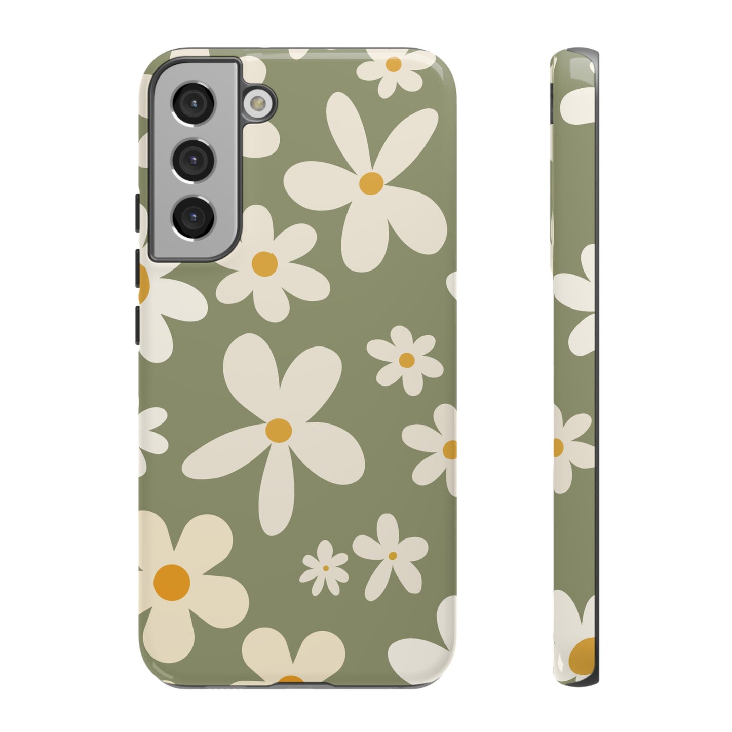 Samsung Galaxy S22 Plus / Glossy Phone Case - ’Green Daisy Pattern’ Phone Case