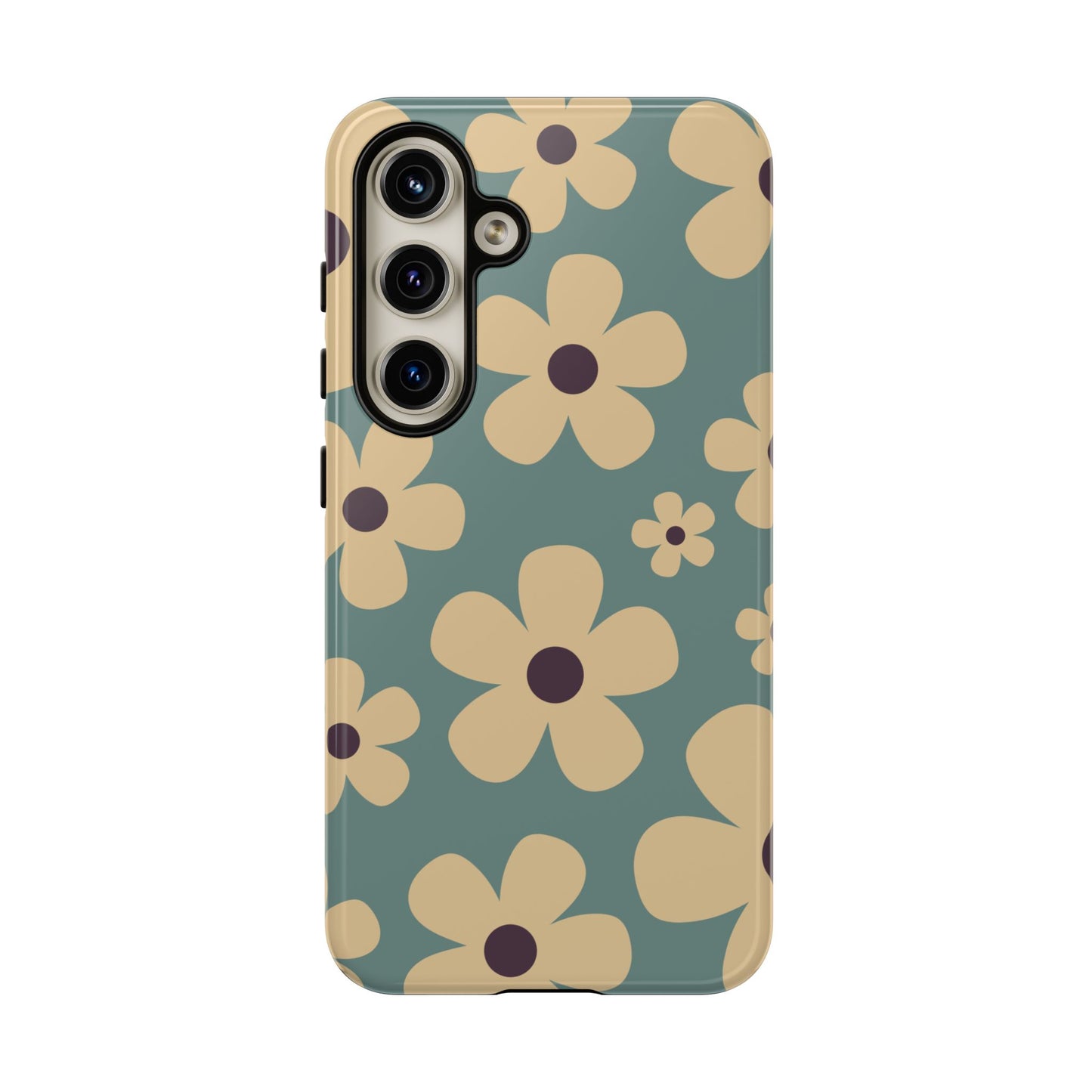 Samsung Galaxy S24 / Glossy Phone Case - Cute Blue & Cream Daisy Pattern Phone Case