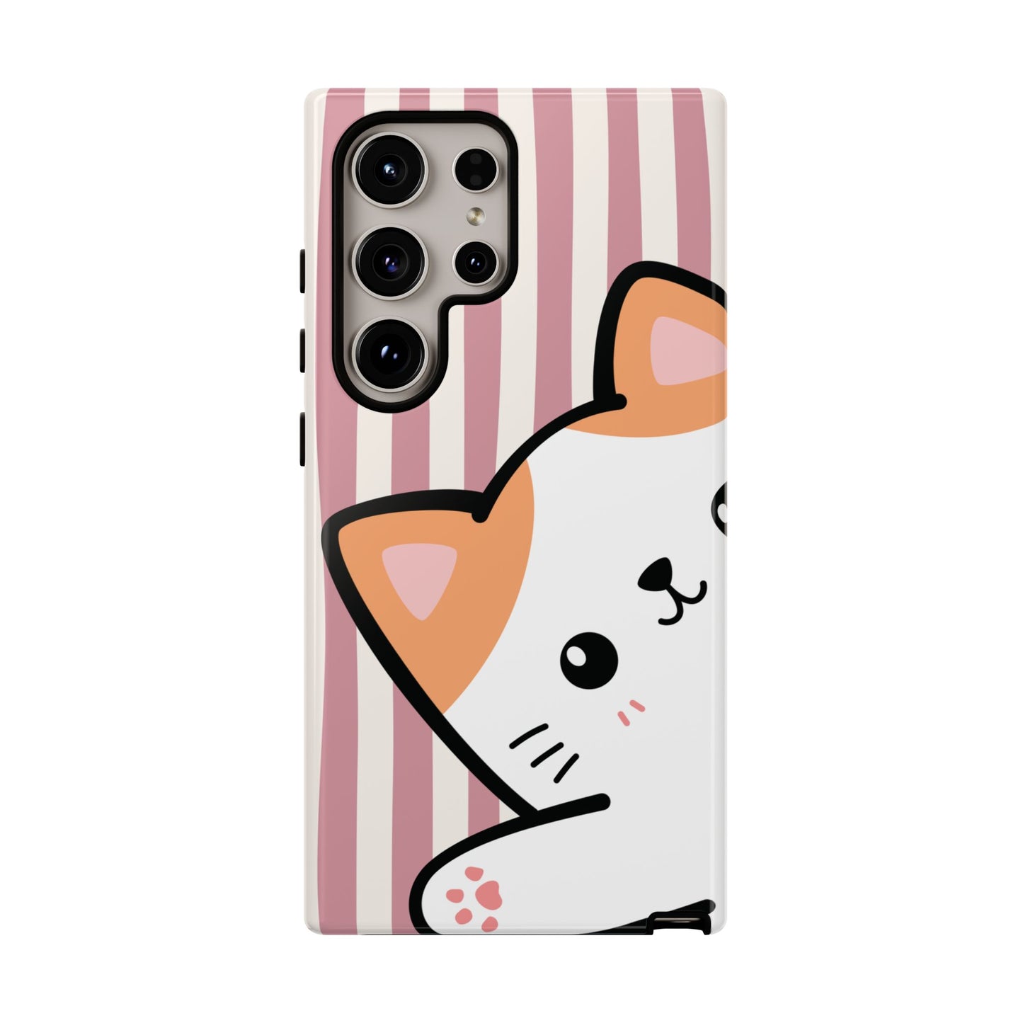 Playful Peakaboo Cat with Pink Stripe Pattern Phone Case - Pink Phone Case - Samsung Galaxy S24 Ultra / Glossy