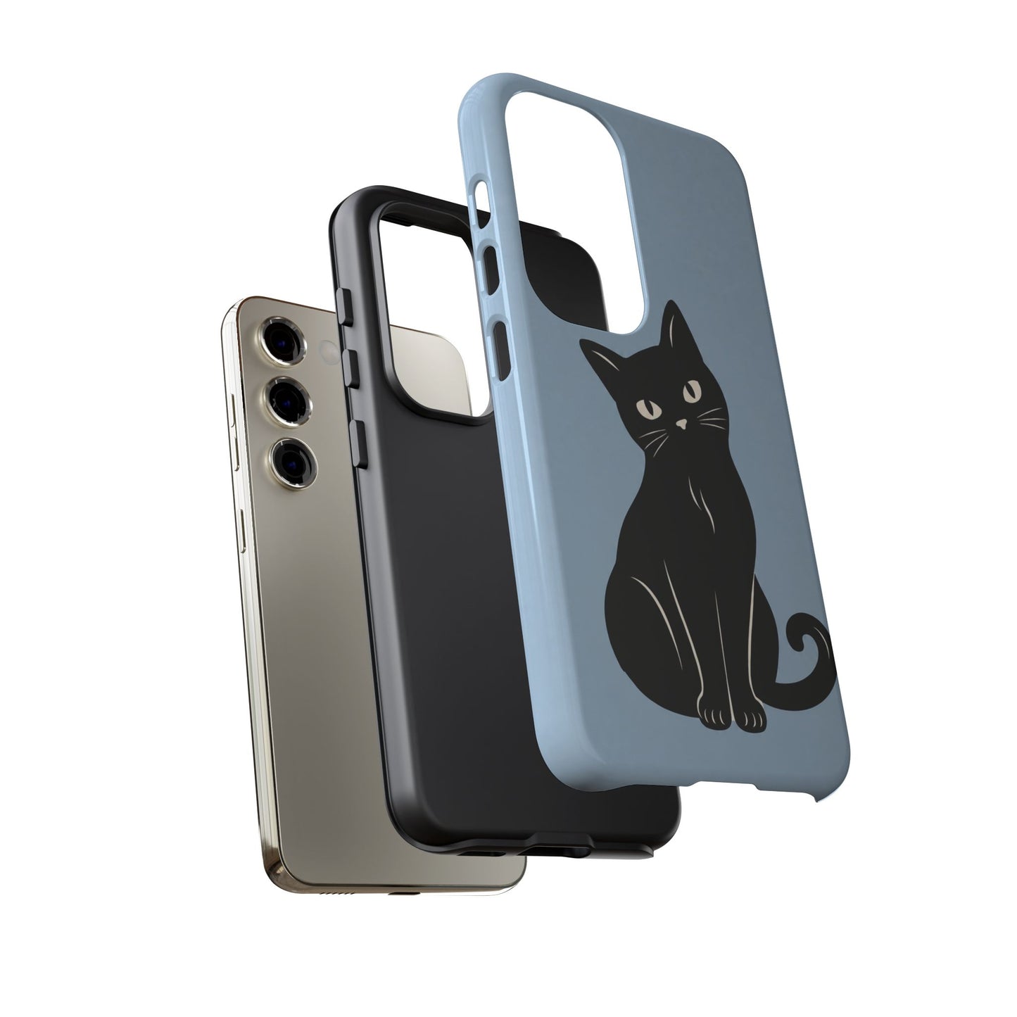 Minimalist Powder Blue & Black Cat Phone Case