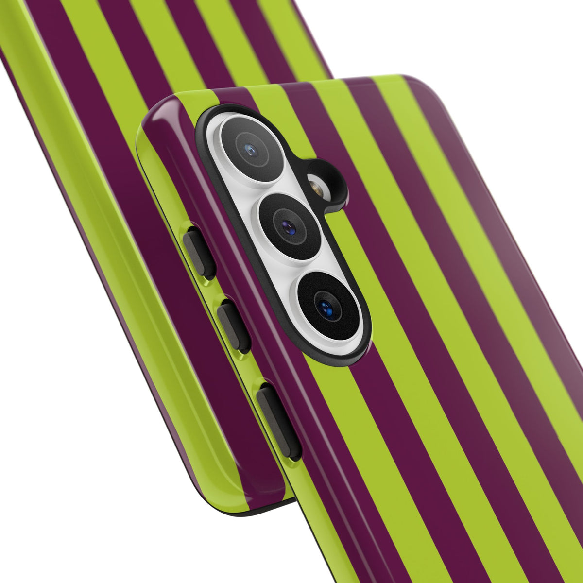 Trendy Neon Lime Green & Plum Stripe Pattern Phone Case - Green Phone Case
