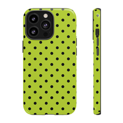 iPhone 13 Pro / Glossy Phone Case - Trendy Neon Lime Green & Black Dot Pattern Phone Case