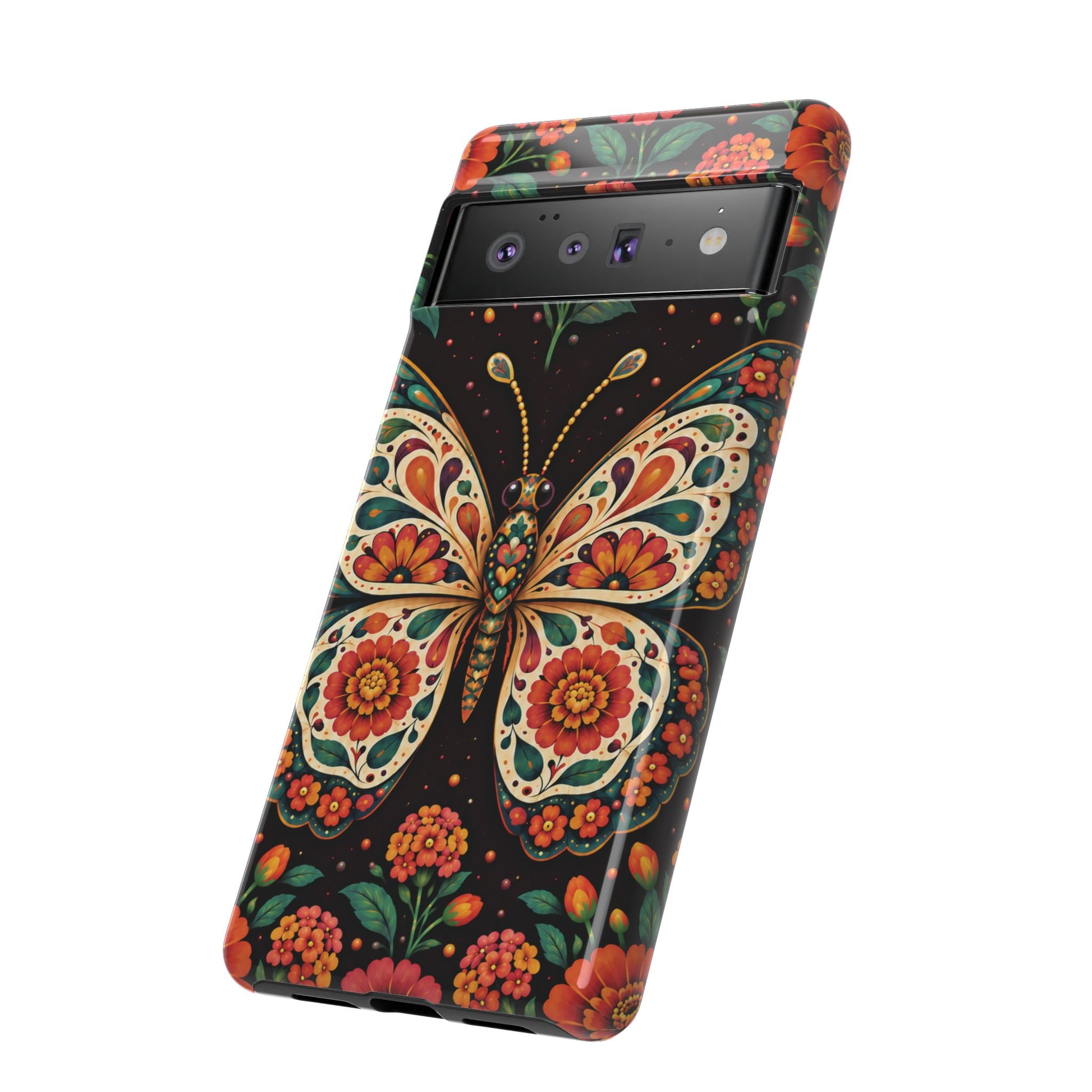 Vibrant Terracotta and Teal Calavera Butterfly Phone Case - Multicolor Phone Case