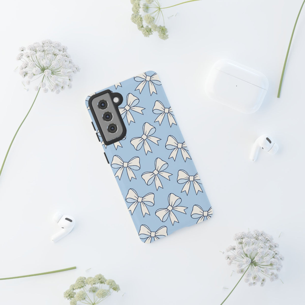 Chic Powder Blue Bow Pattern Phone Case