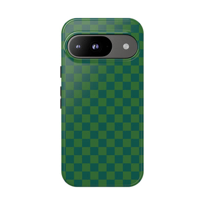 Google Pixel 9 / Glossy Phone Case - ’Bold Green Checkered Pattern’ Phone Case