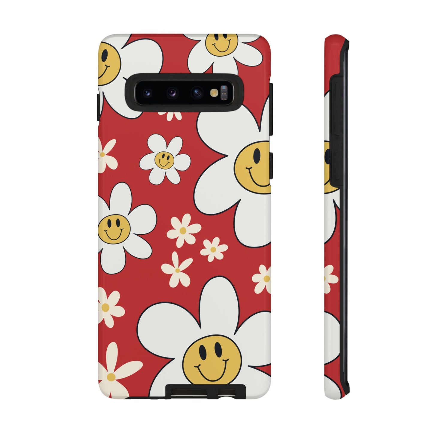 Samsung Galaxy S10 / Glossy Phone Case - Fun Retro Daisy Pattern with Red Background Phone Case