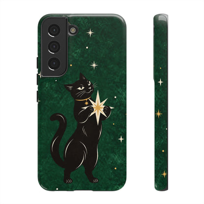 Forest Green Celestial Black Cat Phone Case - Green Phone Case - Samsung Galaxy S22 / Glossy