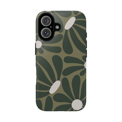 Retro Olive Green Daisy Pattern Phone Case - Green Phone Case - iPhone 16 / Glossy