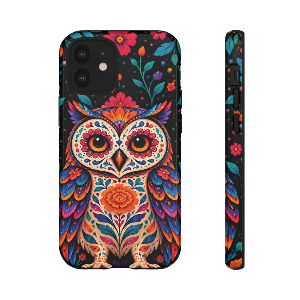 Vibrant Orange and Turquoise Calavera Owl Phone Case - Multicolor Phone Case - iPhone 12 Mini / Glossy