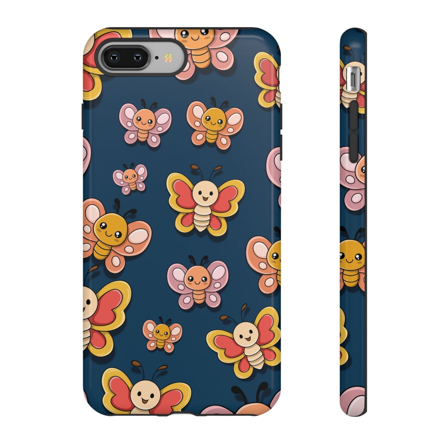 Dark Blue Butterfly Sticker Design Phone Case - Blue Phone Case - iPhone 8 Plus / Glossy