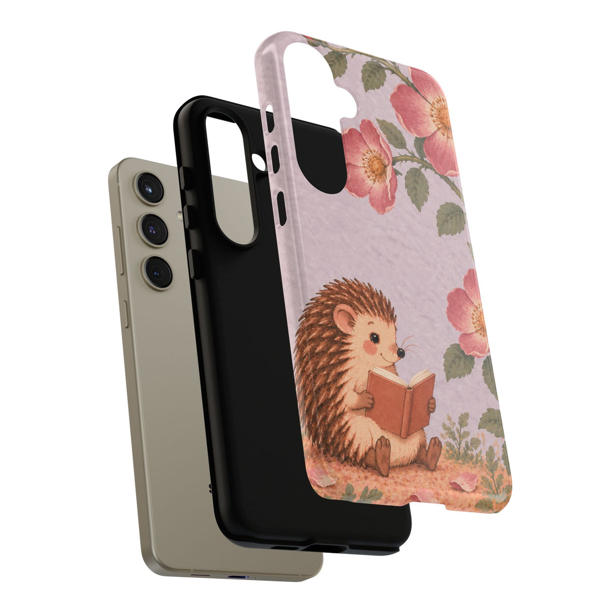 Whimsical Lilac Hedgehog and Wild Rose Phone Case - Purple Phone Case