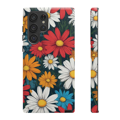 Samsung Galaxy S22 Ultra / Glossy Phone Case - Pop Art Daisies Illustration ’Red & Orange’ Phone Case