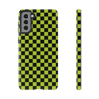 Trendy Neon Lime Green & Black Small Checked Pattern Phone Case - Green Phone Case - Samsung Galaxy S21 Plus / Glossy